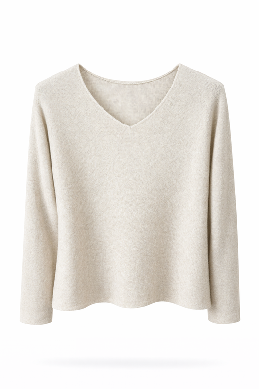 Pullover V-Ausschnitt beige, Gr. 36-44