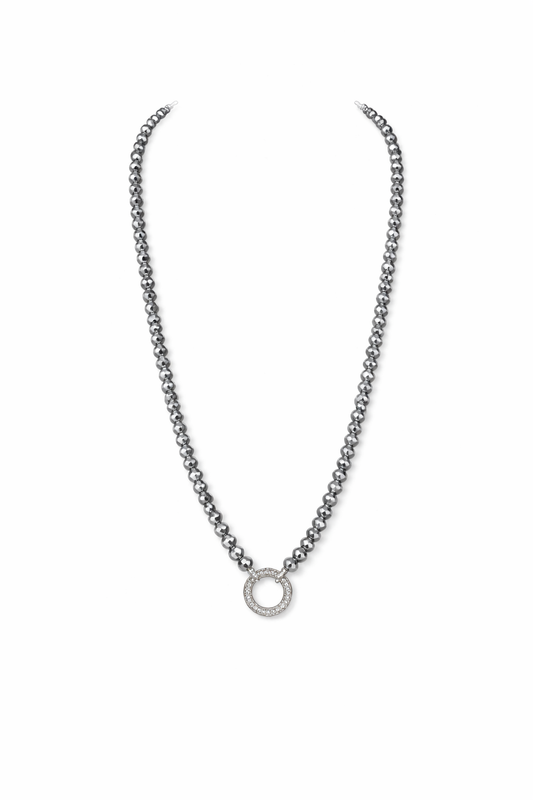 Serenza Halskette mit silbernen Facettperlen & Zirkonia Ring-Anhänger