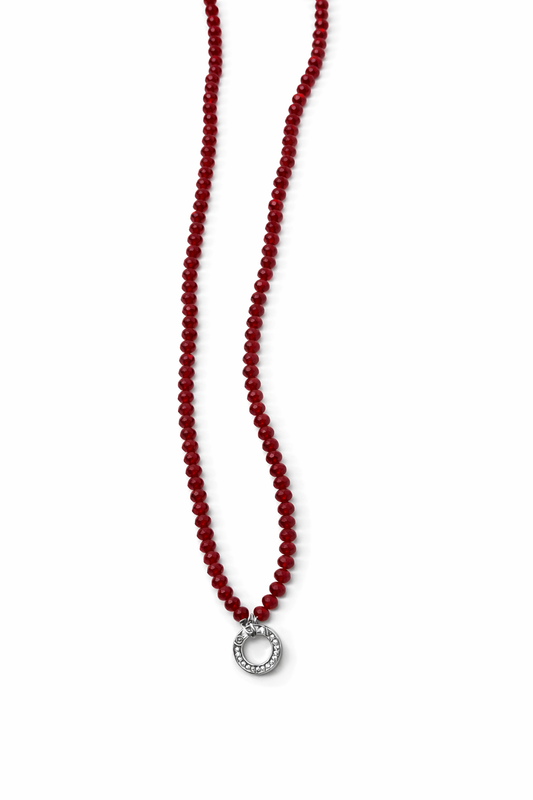 Serenza Halskette mit weinrot Facettperlen & Zirkonia Ring-Anhänger
