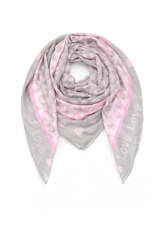 Dreieckstuch mit Herz-Print rosa/grau