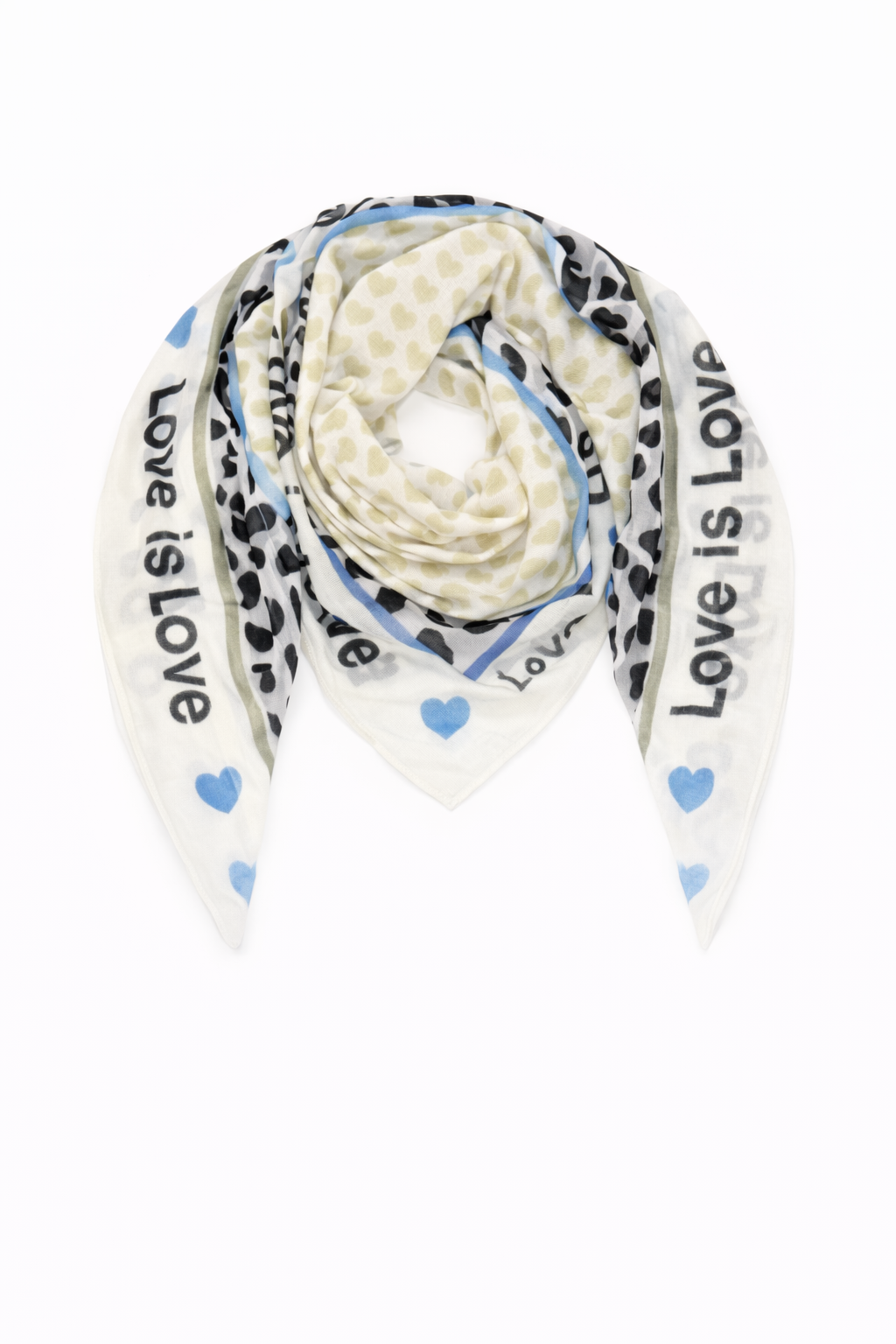 Dreieckstuch mit Herz-Print Creme /blau