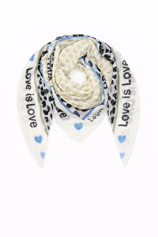 Dreieckstuch mit Herz-Print Creme /blau
