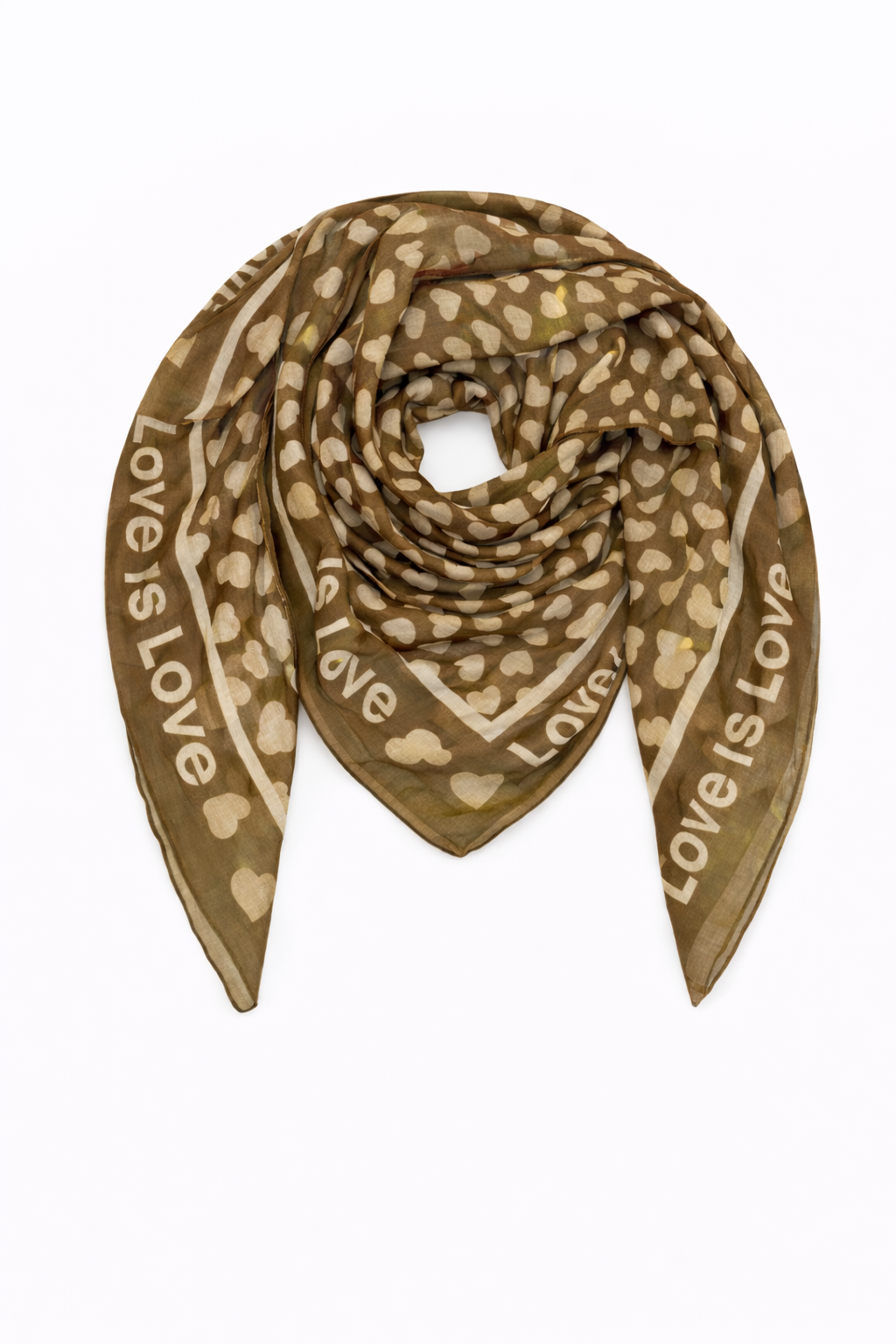 Dreieckstuch mit Herz-Print creme/kaffee