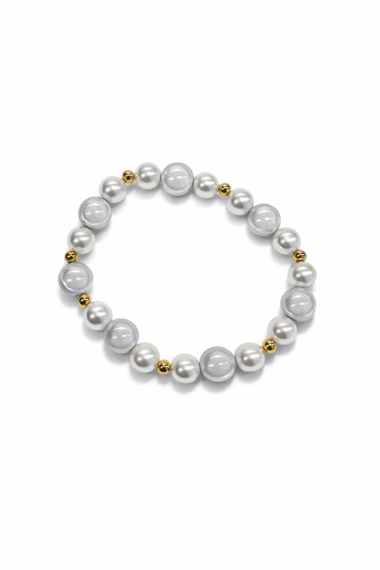Perlenarmband Silber-Weiß mit goldfarbenen Akzenten