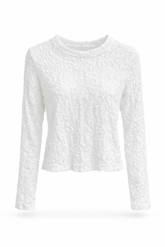 Leichtes Struktur-Langarmshirt in weiß Gr. 34-38