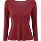 Elegantes Langarmshirt mit Spitze Bordeaux Gr. 38