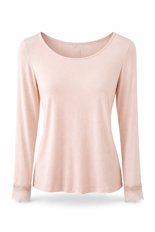 Elegantes Langarmshirt mit Spitzen-Details rosa Gr. 36-40