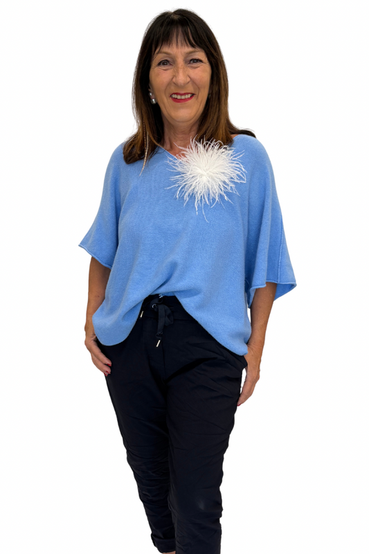 Basic Pullover "Lena" Rundhalsauschnitt  hellblau, Gr. 36-42