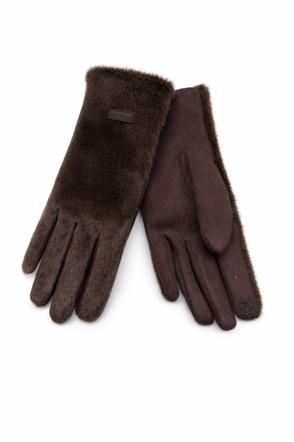 Elegante Damenhandschuhe mit weichem Kunstfellbesatz braun