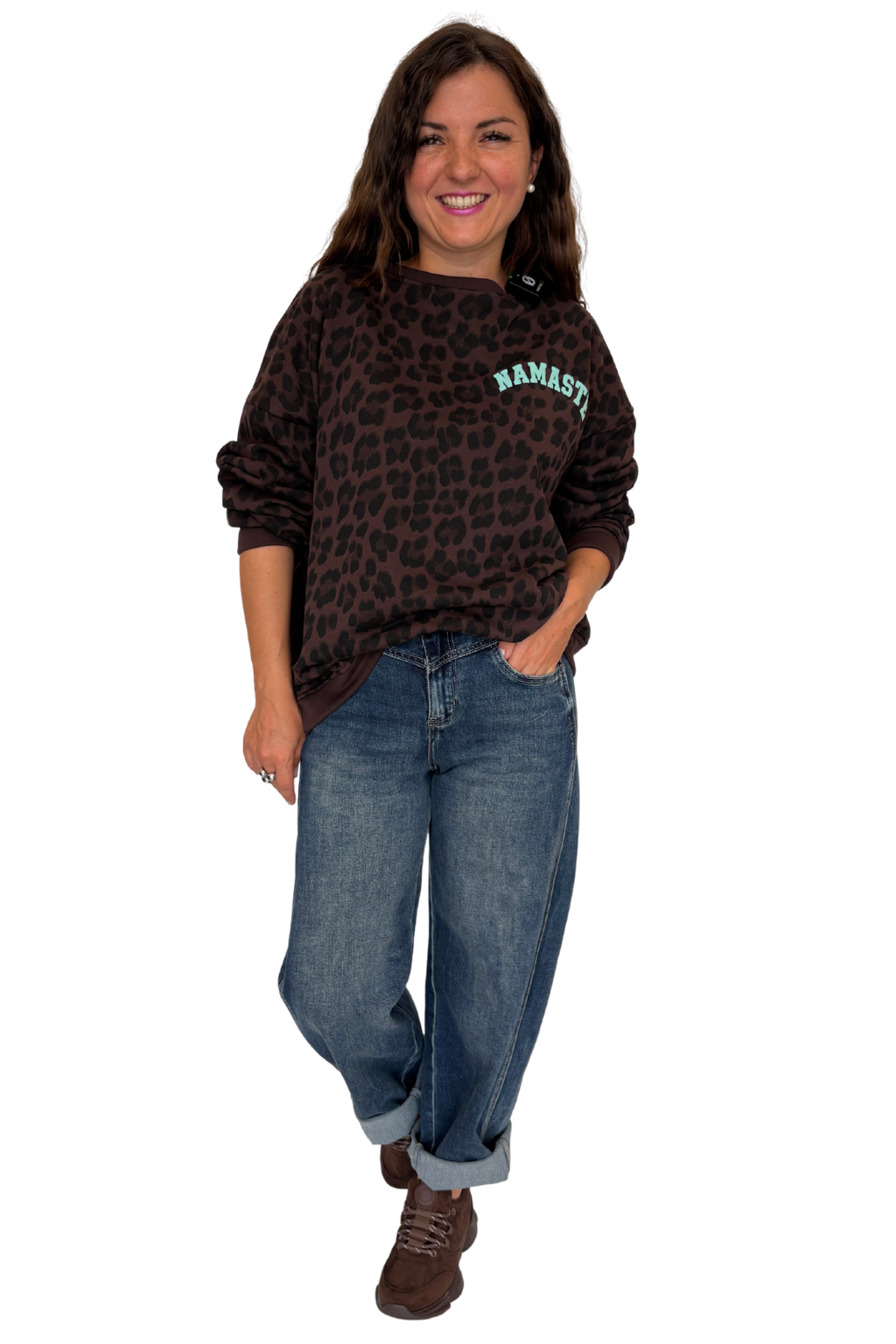 Leo Sweater "Namaste" türkis, Gr. 36-44