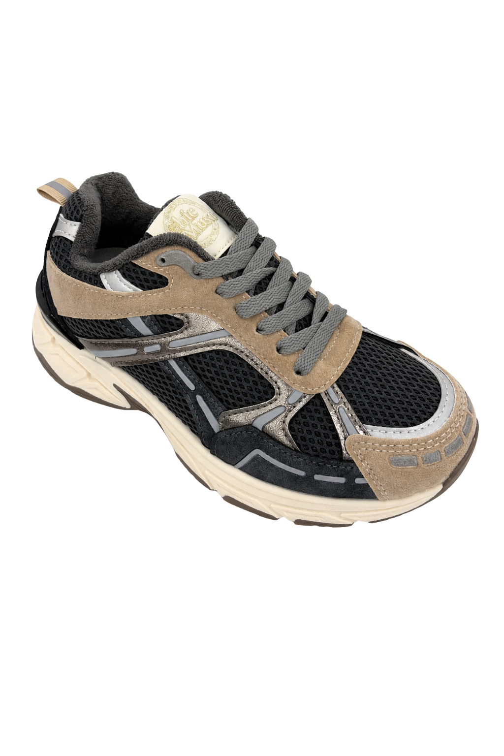 Chunky Sneaker beige, schwarz und silbern, Gr. 36-41