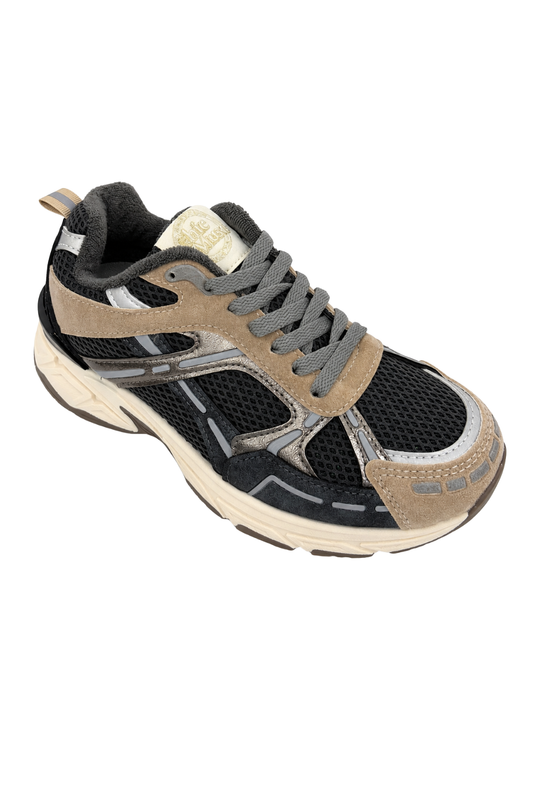 Chunky Sneaker beige, schwarz und silbern, Gr. 36-41