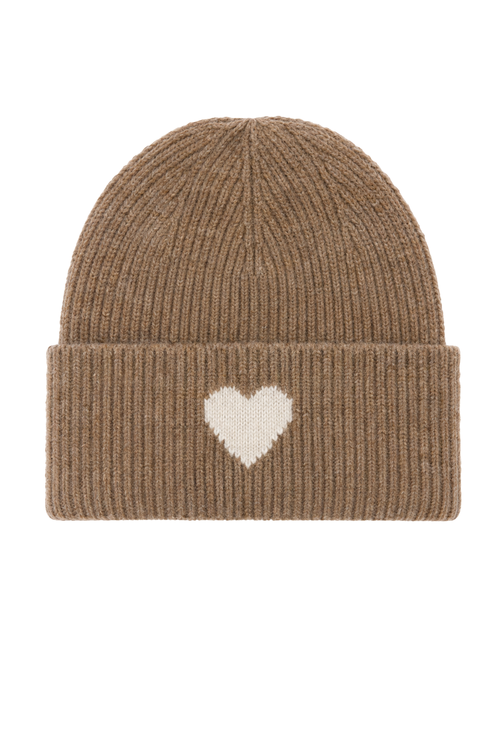 Strickmütze Amour taupe (Herz in creme)