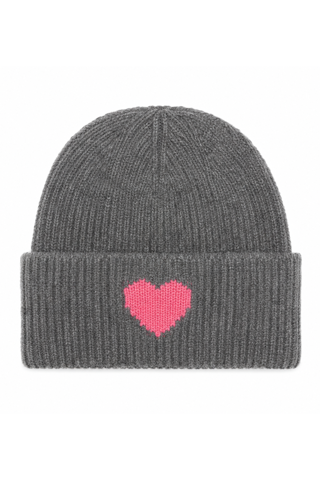 Strickmütze Amour grau (Herz in pink)