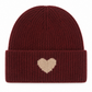 Strickmütze Amour bordeaux (Herz in taupe)