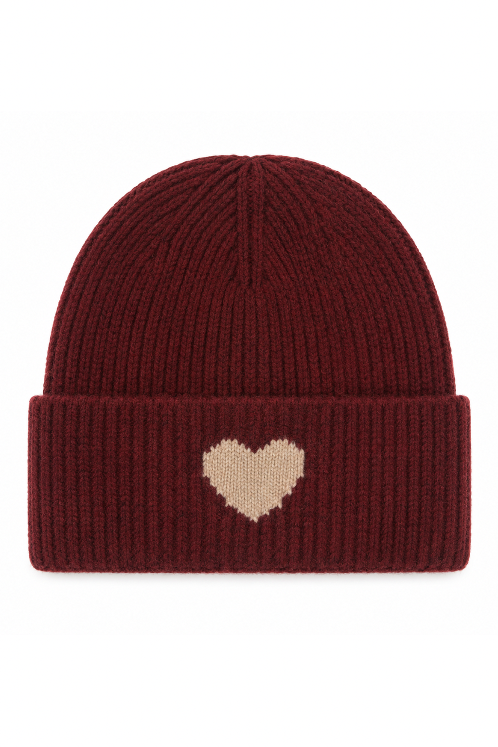 Strickmütze Amour bordeaux (Herz in taupe)
