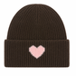 Strickmütze Amour schokobraun (Herz in rosa)