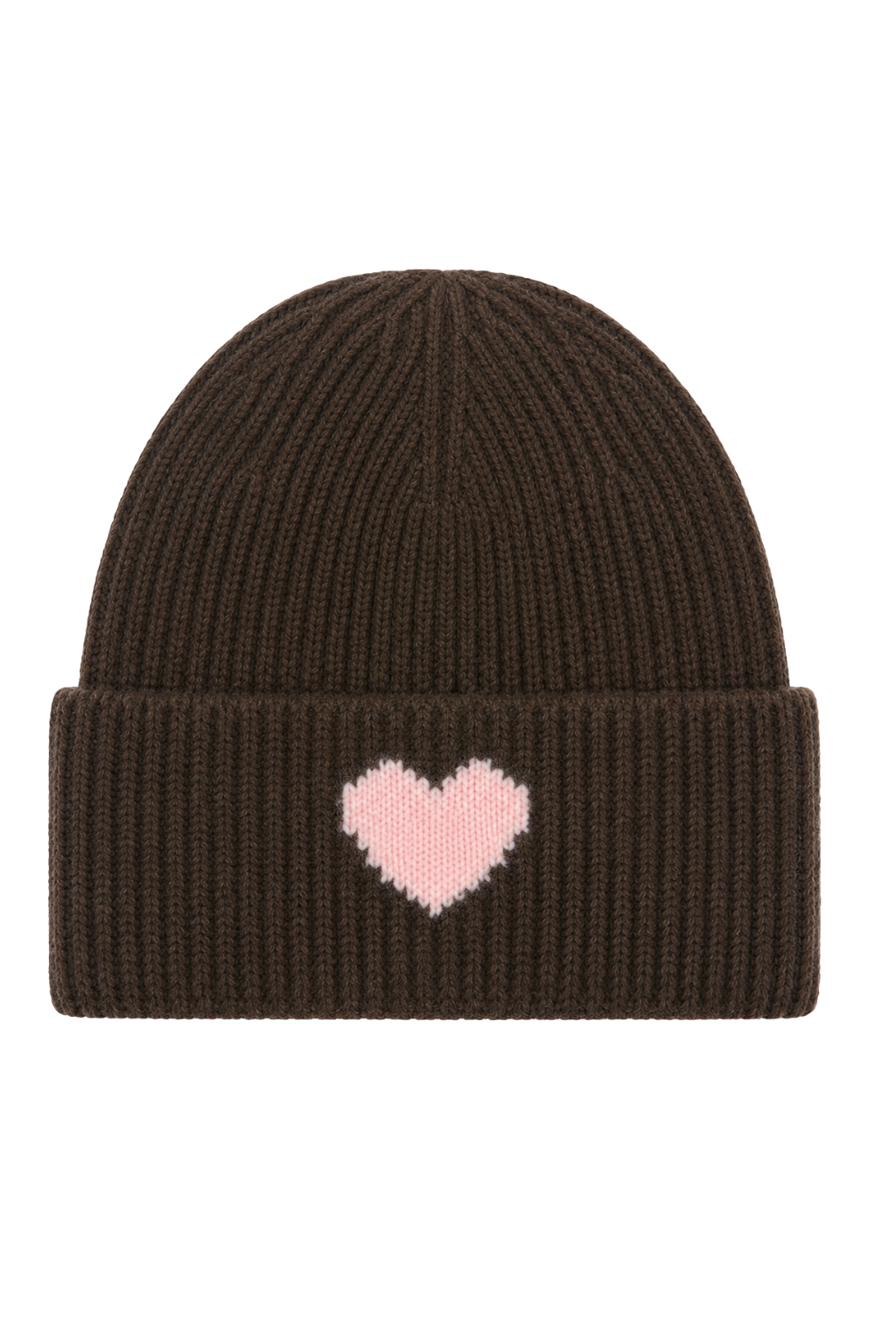 Strickmütze Amour schokobraun (Herz in rosa)