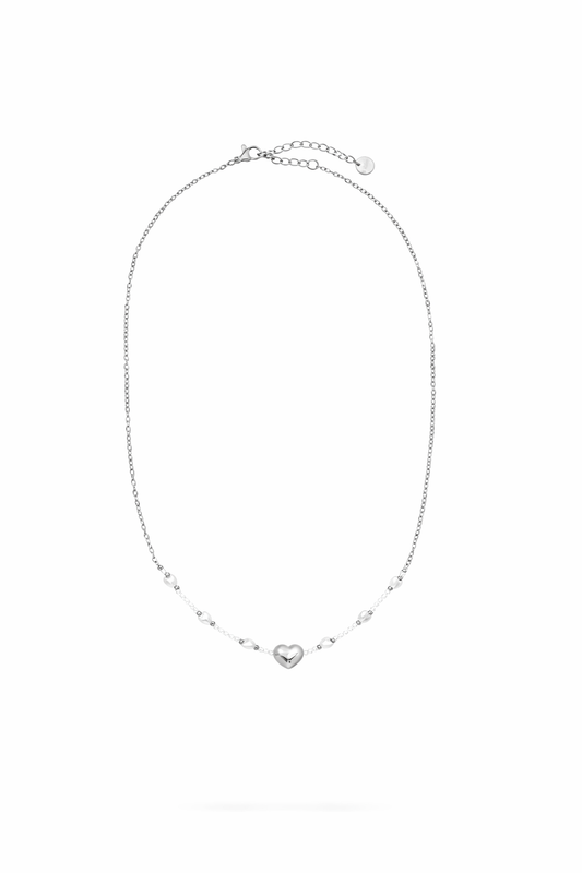 Zarte Herz-Halskette mit Perlendetails silber
