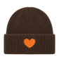 Strickmütze Amour schokobraun (Herz in orange)