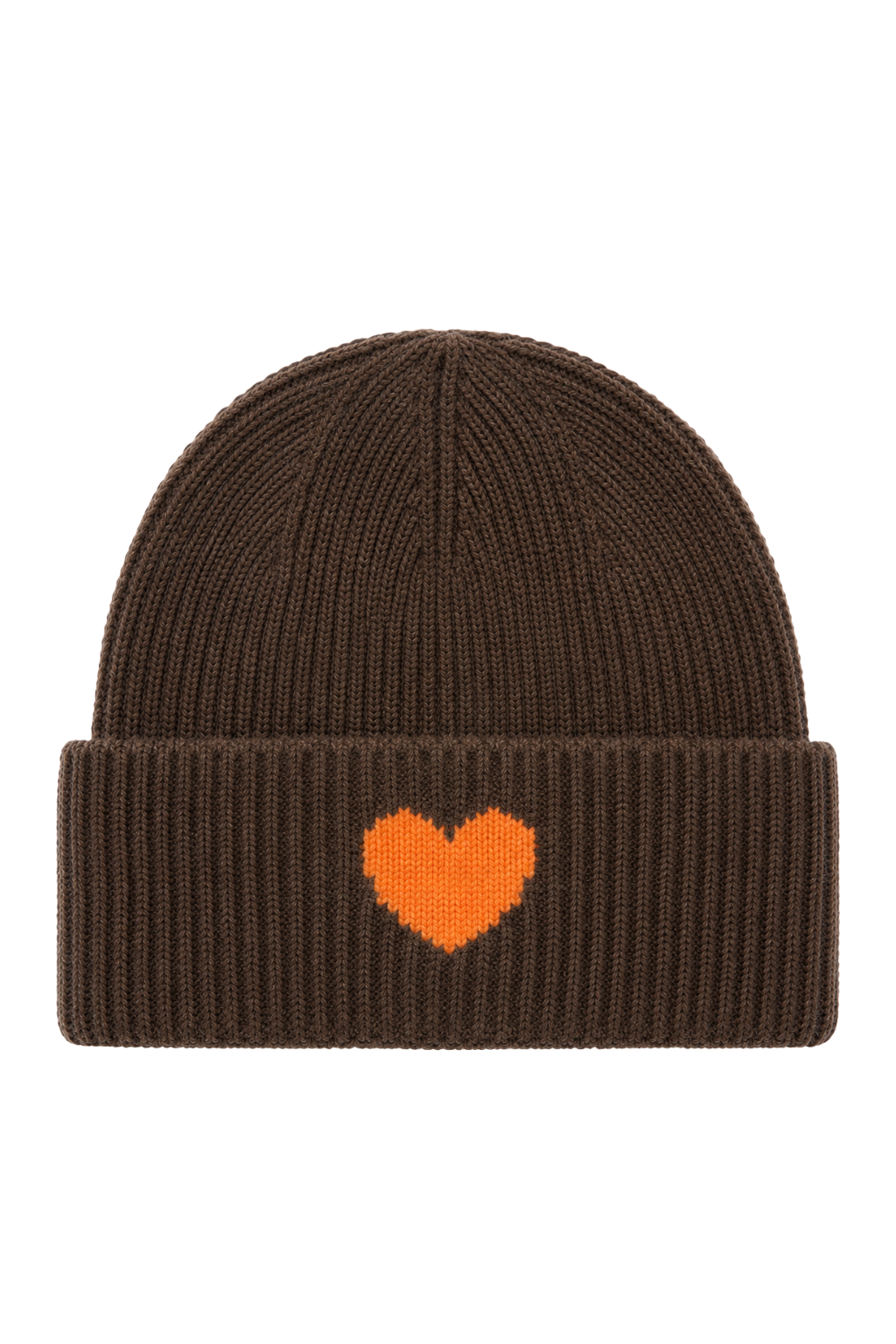 Strickmütze Amour schokobraun (Herz in orange)