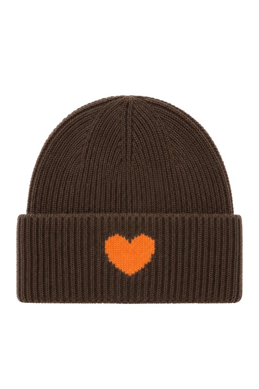 Strickmütze Amour kaffee (Herz in orange)