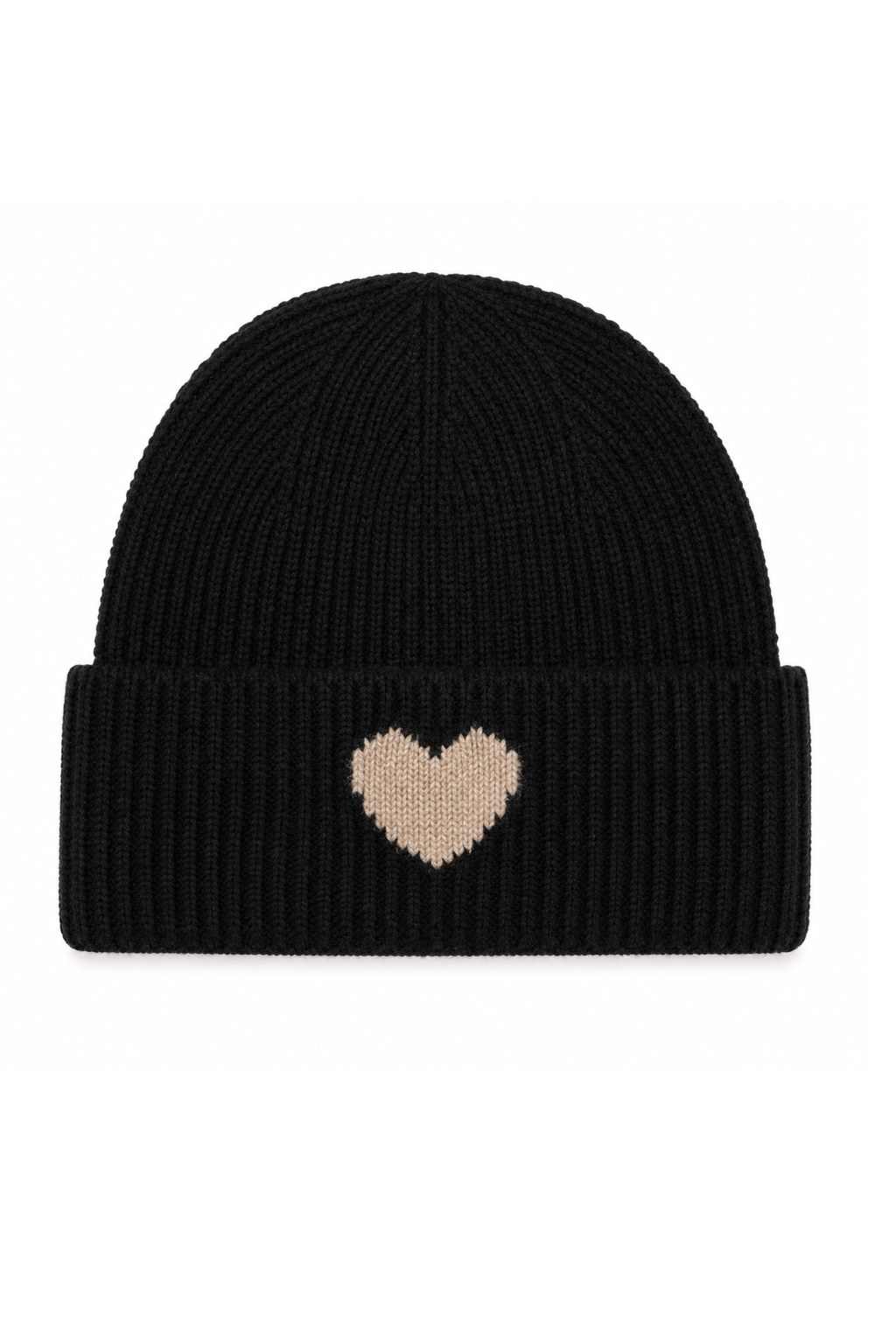 Strickmütze Amour schwarz (Herz in taupe)