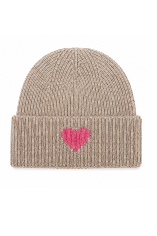 Strickmütze Amour taupe (Herz in pink)