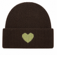Strickmütze Amour schokobraun (Herz in grün)