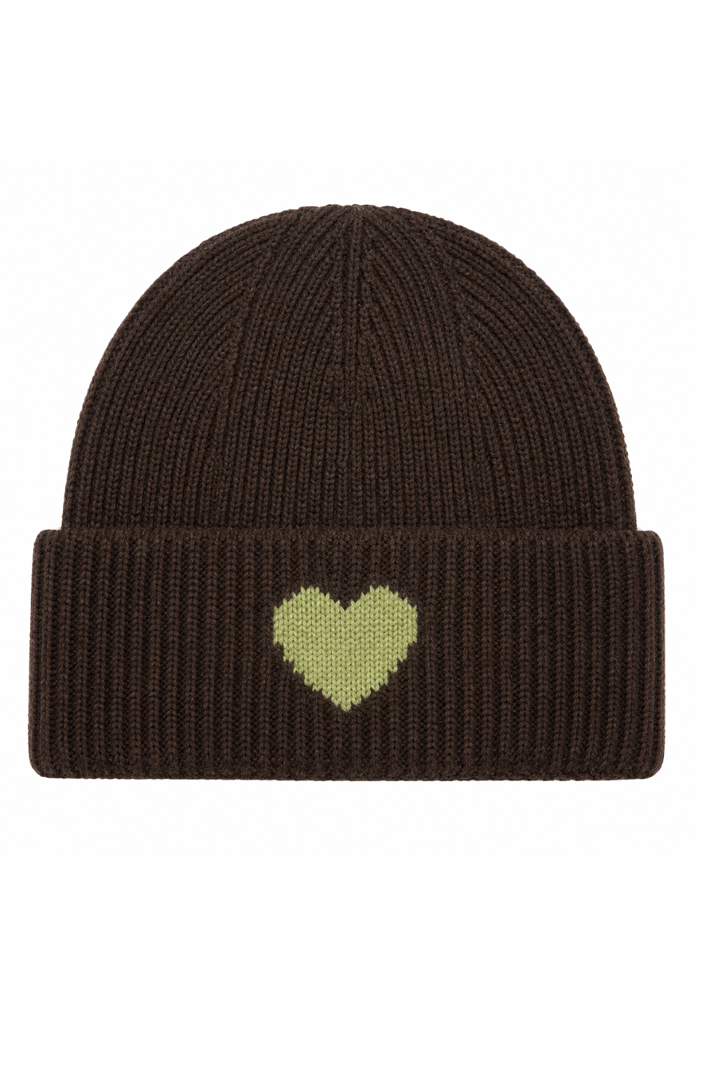 Strickmütze Amour schokobraun (Herz in grün)