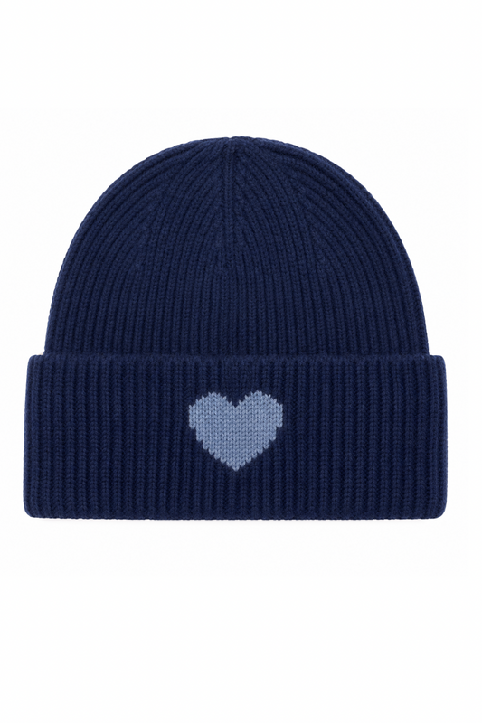 Strickmütze Amour dunkelblau (Herz in hellblau)