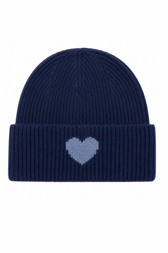 Strickmütze Amour dunkelblau (Herz in hellblau)