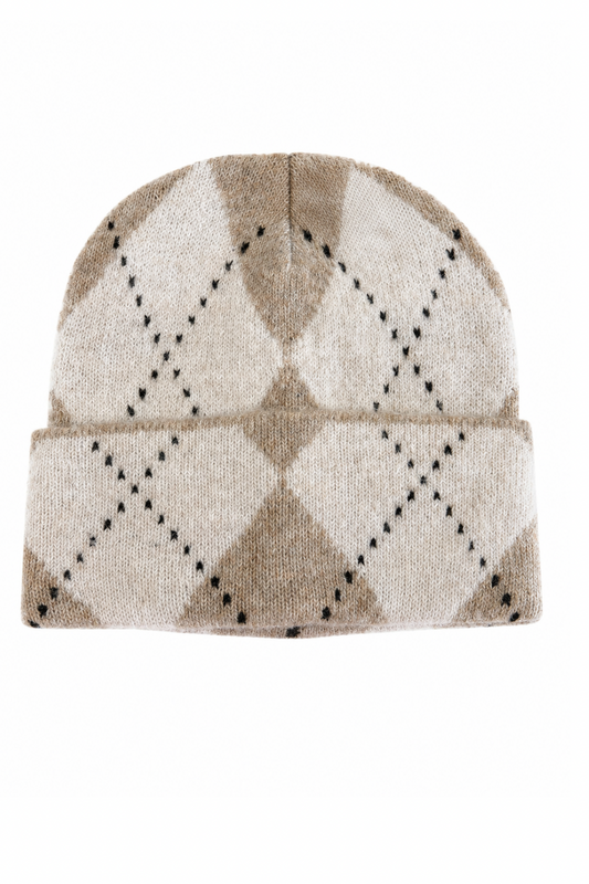 Cozy Argyle Strickmütze beige/taupe