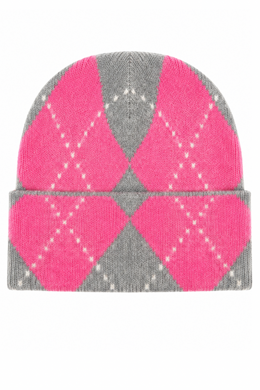 Cozy Argyle Strickmütze pink/grau