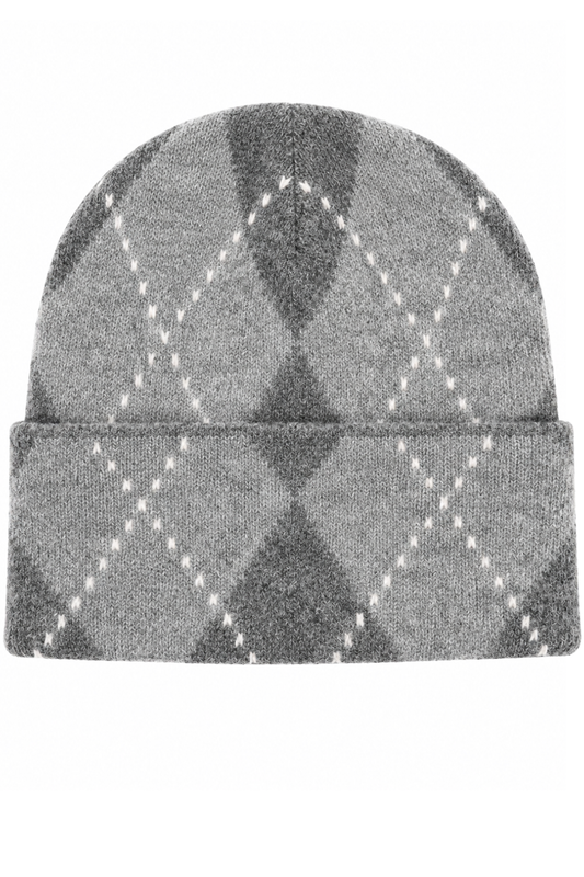 Cozy Argyle Strickmütze grau