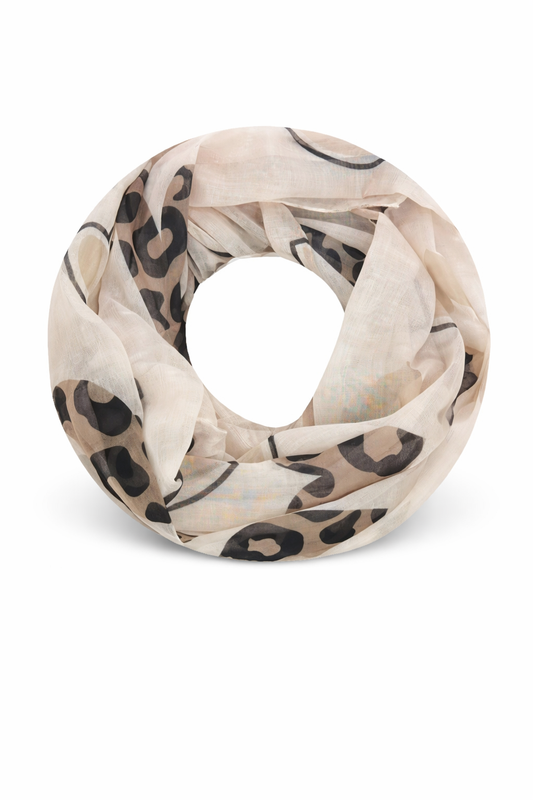Herz- + Animal-Print Loop-Schal taupe