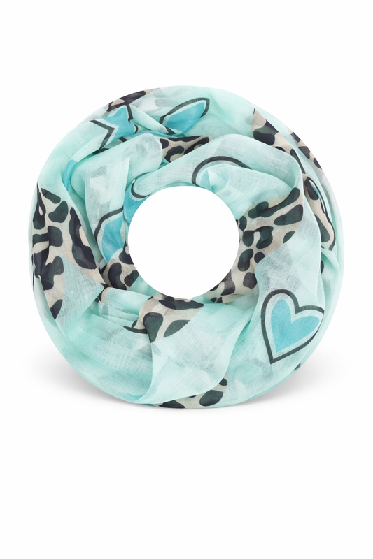 Herz- + Animal-Print Loop-Schal türkis