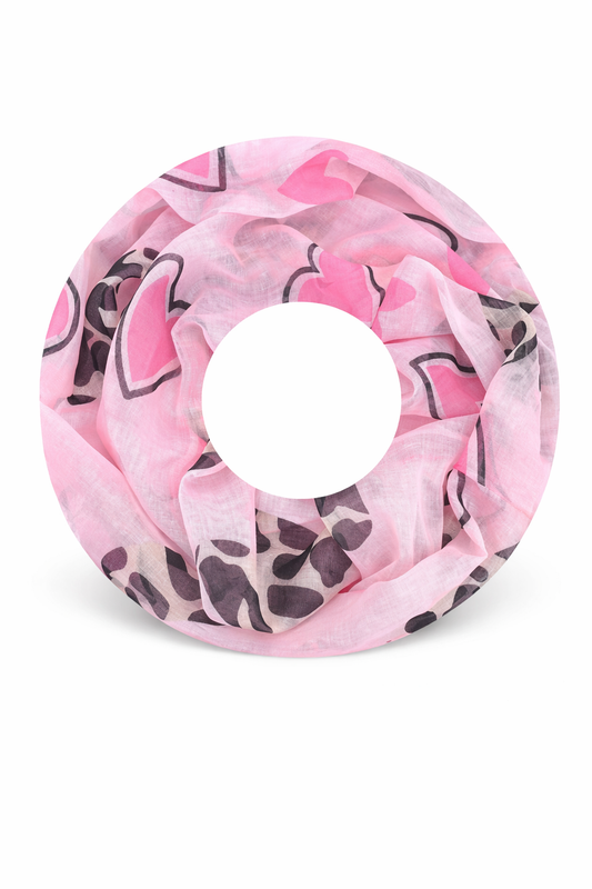 Herz- + Animal-Print Loop-Schal pink