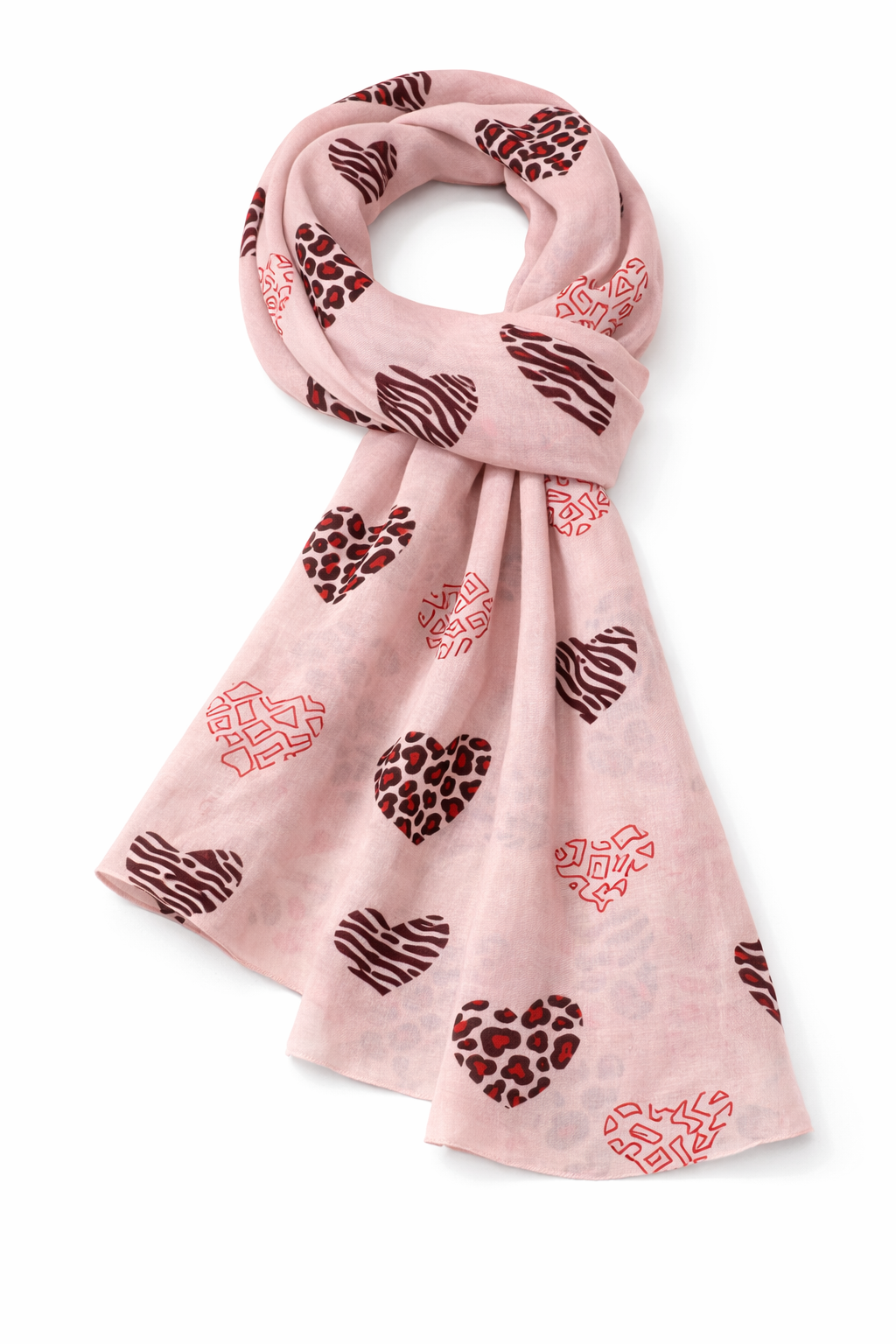 Herz- + Animal-Print Schal rosa