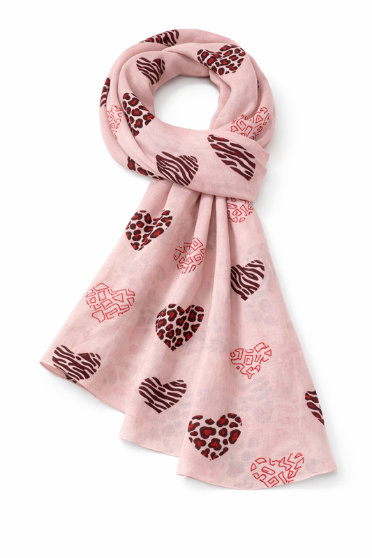 Herz- + Animal-Print Schal rosa