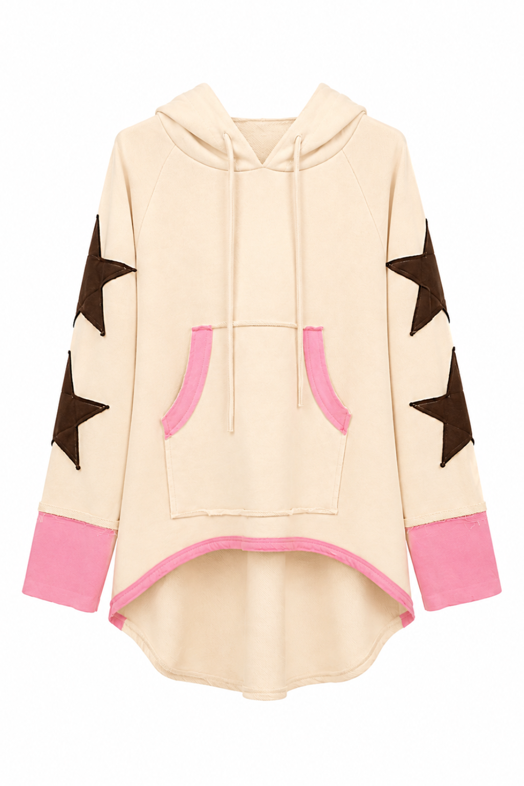 Oversize Hoodie „Pink Star“  beige, Gr. 38-44