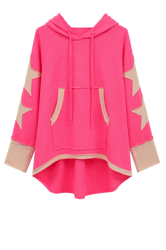 Oversize Hoodie „Pink Star“  neonpink, Gr. 38-44