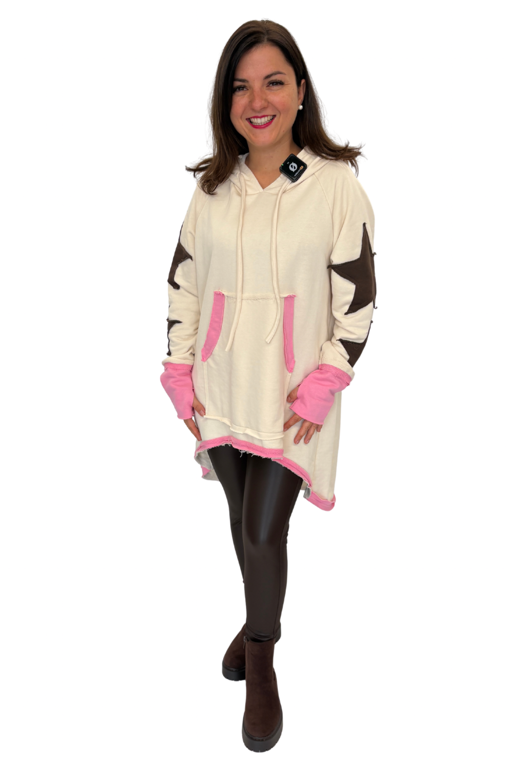 Oversize Hoodie „Pink Star“  beige, Gr. 38-44
