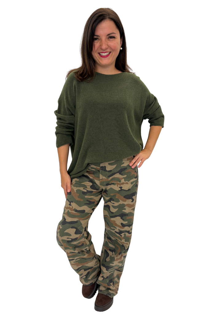 Soft Rundhals Pullover oliv, Gr. 38-46