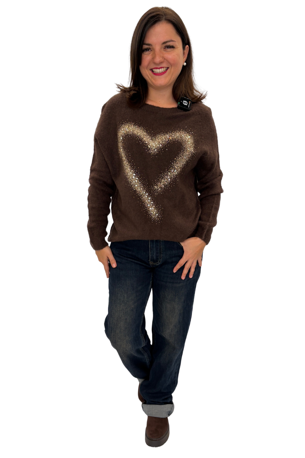 Pullover Heart schokobraun, Gr. 34-40