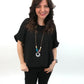 Bluse kurzarm mit Kette schwarz, Gr. 36-42