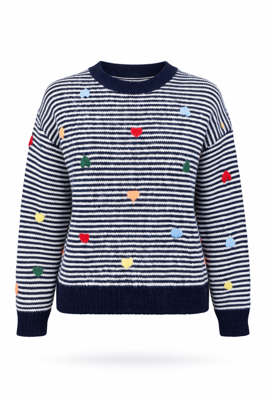 Strickpullover Streifen + Herzen, Gr. 34-40