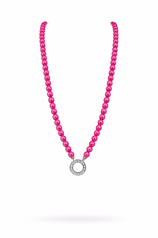 Moonligt Pearls Halskette pink & Zirkonia Ring-Anhänger