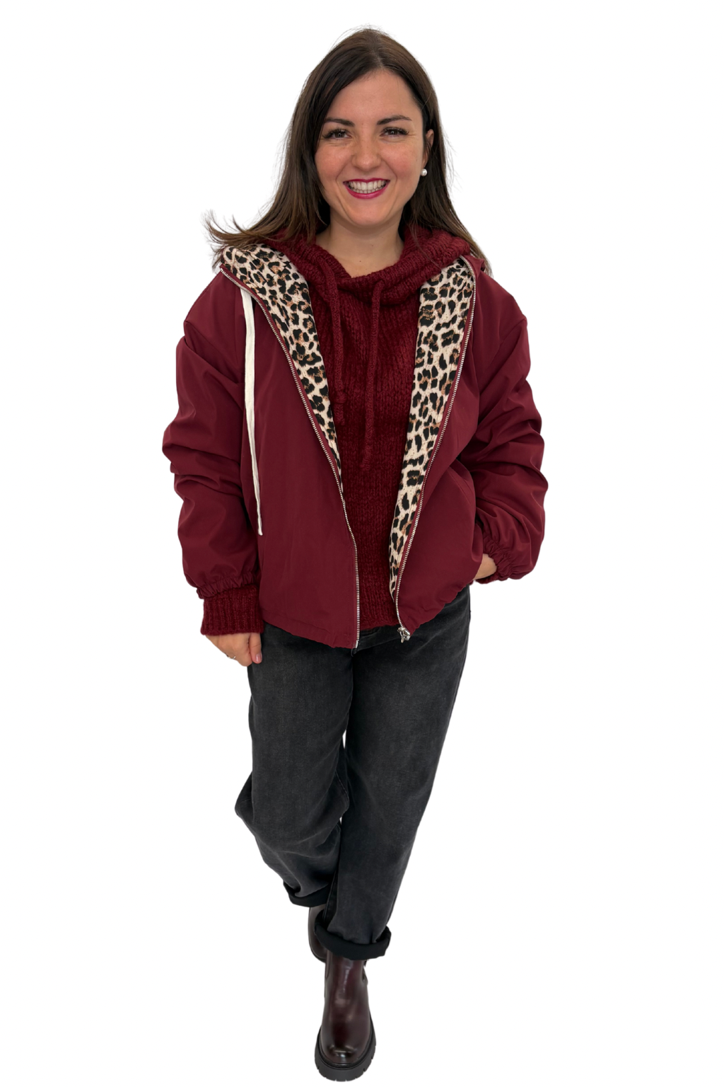 Wendejacke mit Kapuze bordeaux, Gr. 34-42