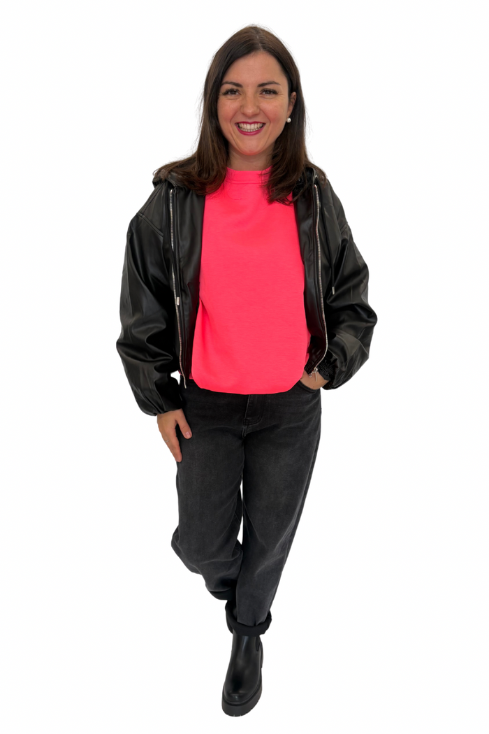 Cropped Jacke Lederoptik schwarz, Gr. 34-42
